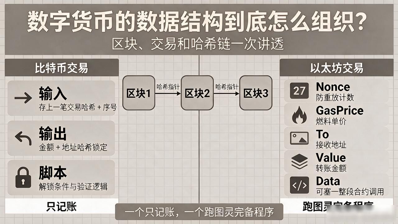 数字货币的数据结构到底怎么组织？区块、交易和哈希链一次讲透