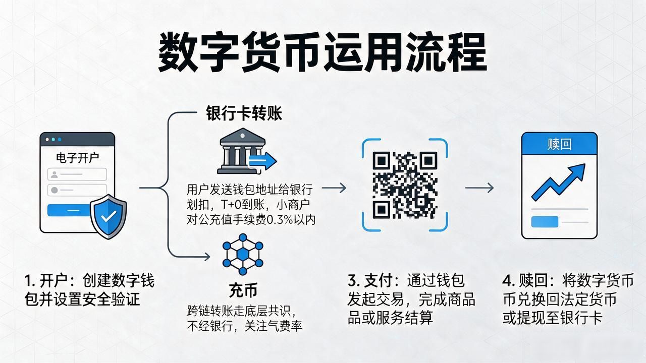 一张图讲透数字货币运用流程图：开户、充值、支付、赎回四步全搞定