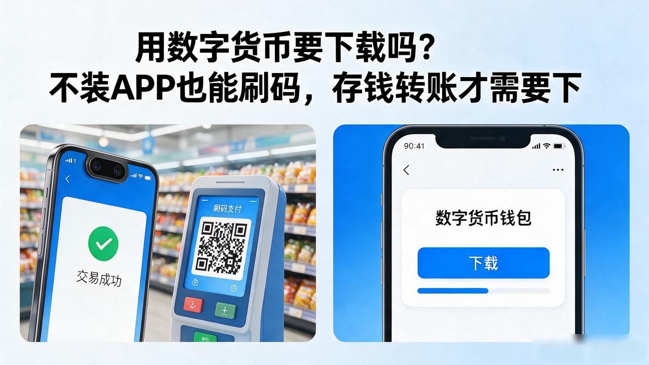 用数字货币要下载吗？不装APP也能刷码，存钱转账才需要下
